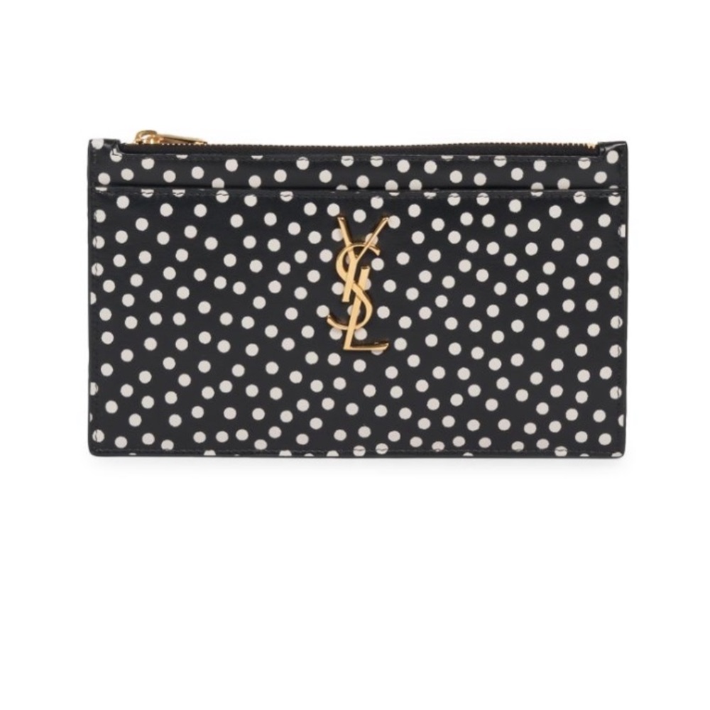 YSL Monogram Polka Dot Leather Zip Pouch
